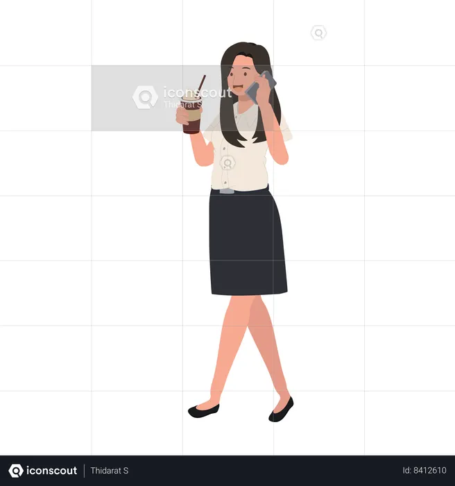 University Student Multitasking with Iced Coffee and Smartphone on Campus  Illustration