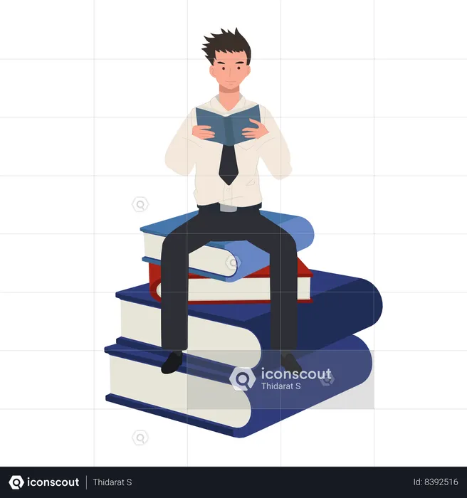 University Student Reading a Book  Illustration