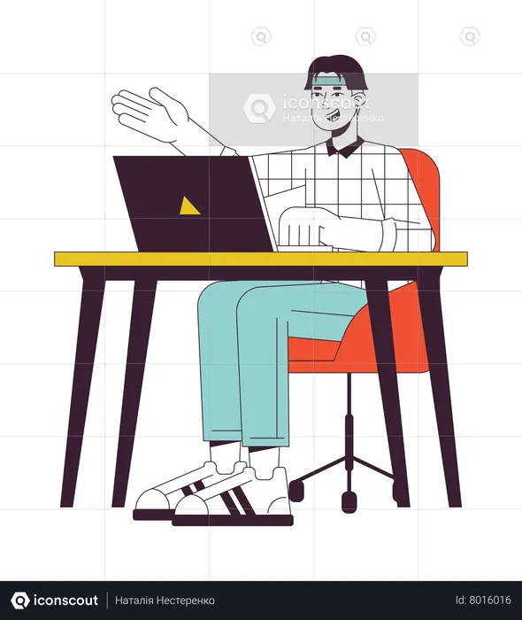 University student sitting at table  Illustration