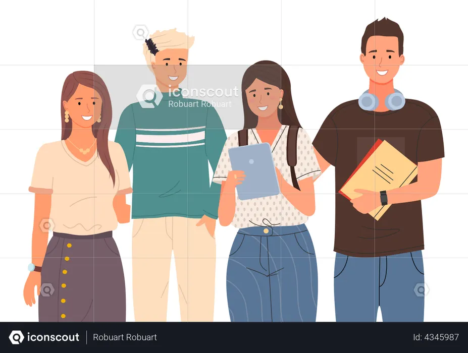 University student standing together  Illustration