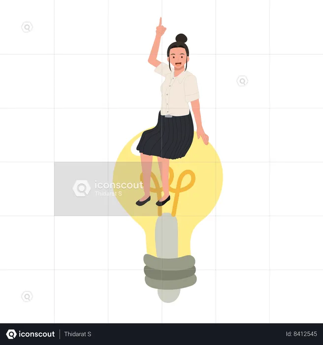 University Student with Light Bulb Idea  Illustration