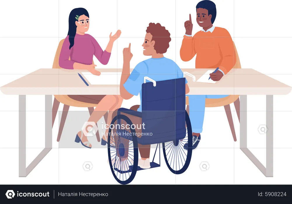 University students study with disable student  Illustration