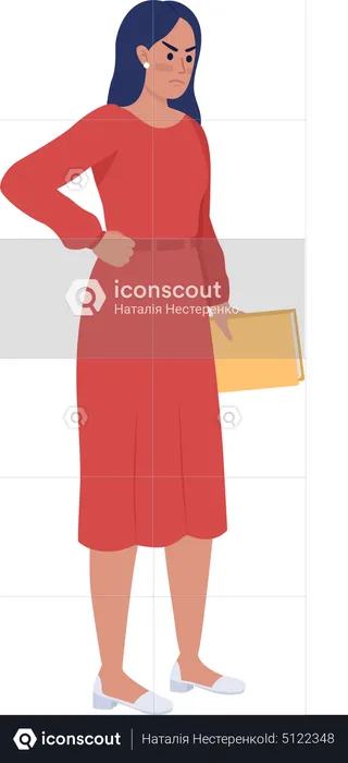 Unsatisfied woman holding book  Illustration