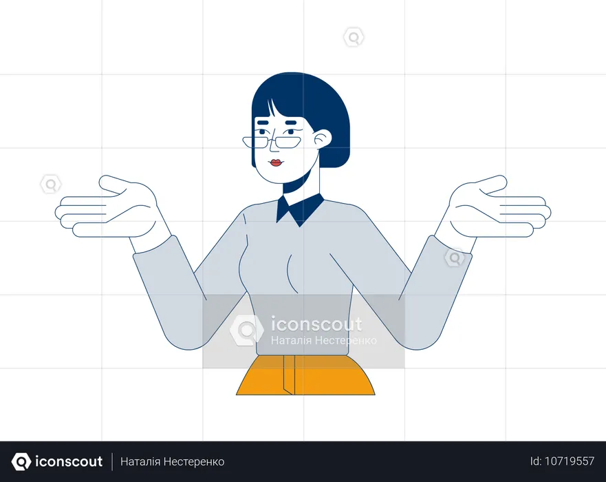 Unsure business asian woman shrugging shoulders  Illustration