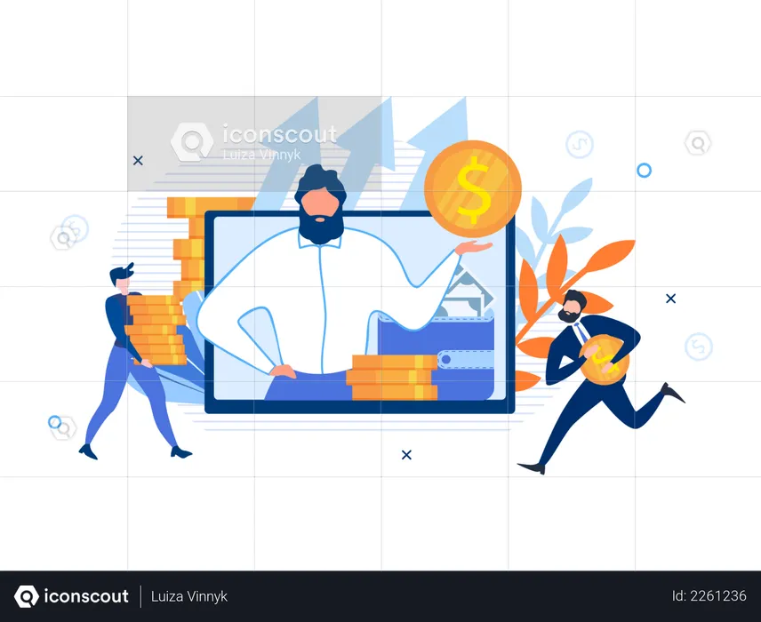 Unternehmensberater auf dem Bildschirm und reiche Büroangestellte  Illustration