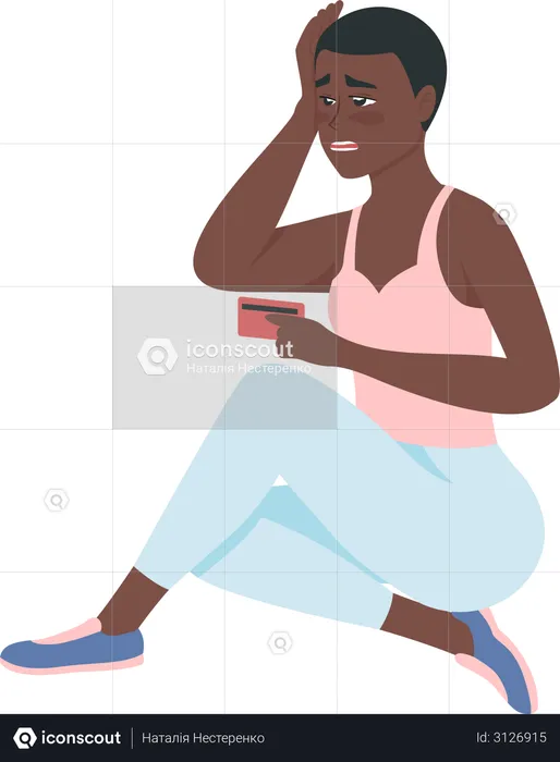 Upset african american woman with debt on credit card  Illustration