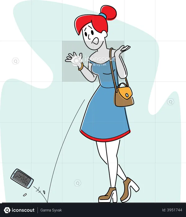 Upset Female Drop Smartphone on Ground  Illustration
