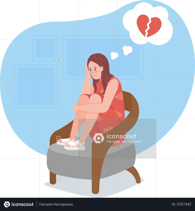 Upset girl sit alone with broken heart  Illustration