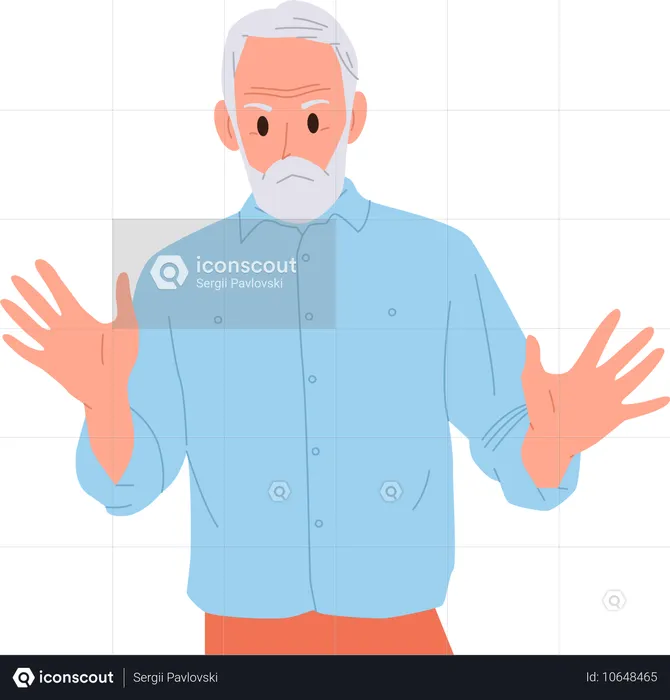 Upset senior man waving hand gesturing denial sign  Illustration