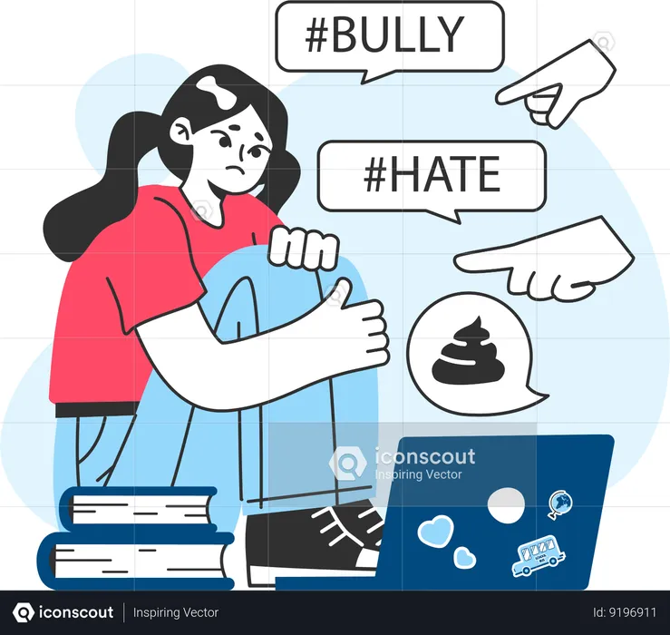 Upset victim being bullied and shamed by others on internet  Illustration