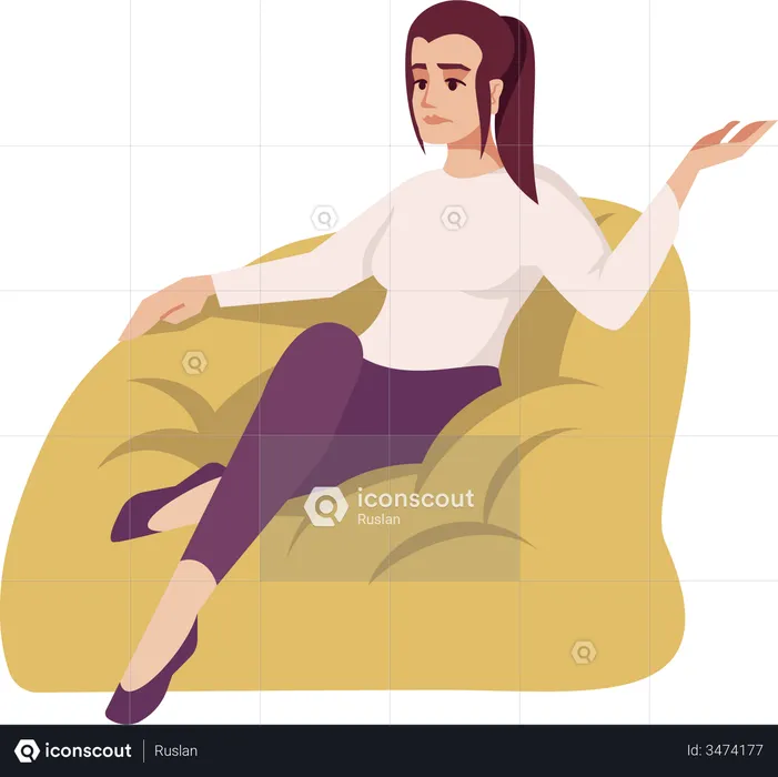 Upset woman sitting on beanbag  Illustration
