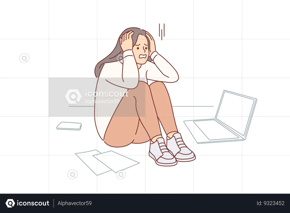 Upset woman suffering from stress or burnout  Illustration