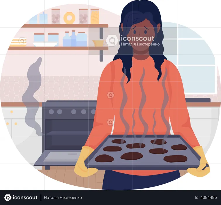 Upset woman with failed baked food  Illustration