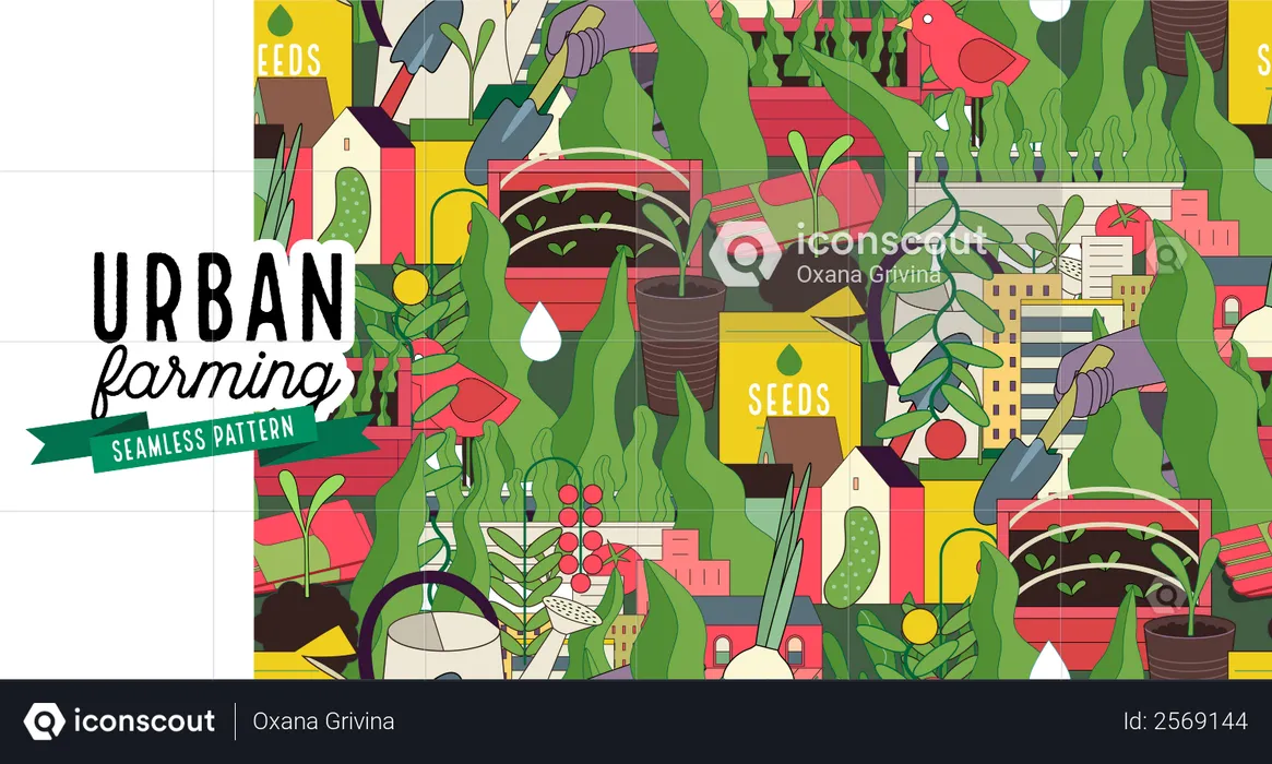 Urban farming and gardening pattern  Illustration