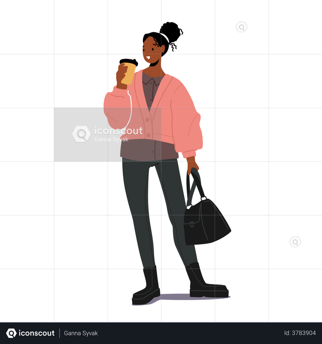 Urban Girl Standing And Having Coffee Illustration
