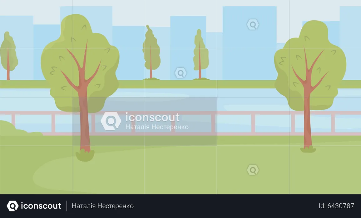 Urban green space with trees and river  Illustration