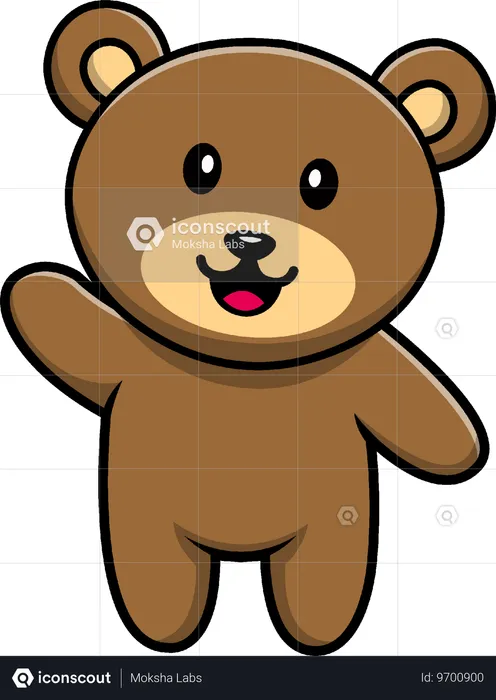 Urso pardo acenando com a mão  Ilustração