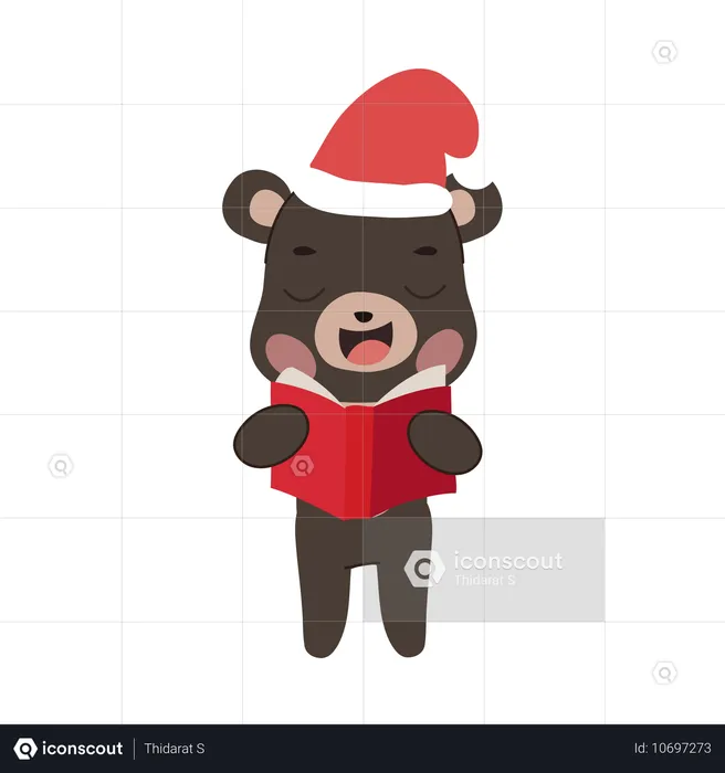 Urso preto fofo em roupa de inverno cantando músicas de natal  Ilustração