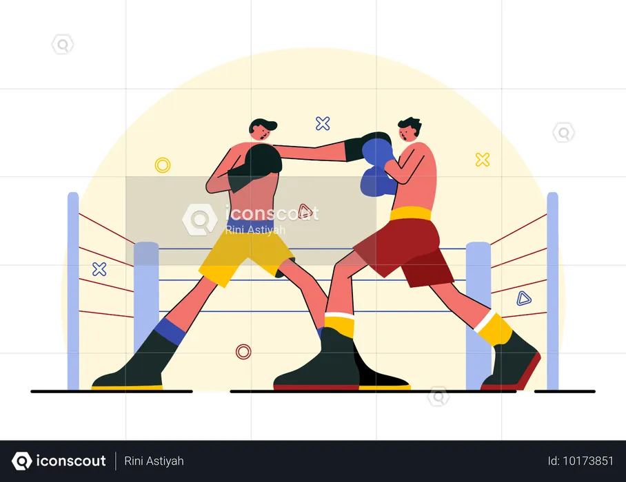 Usando luvas em luta de boxe  Ilustração