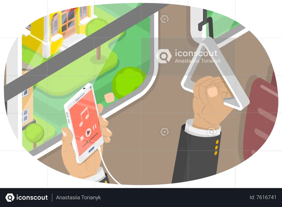 Usando Smartphone no Transporte Público  Ilustração