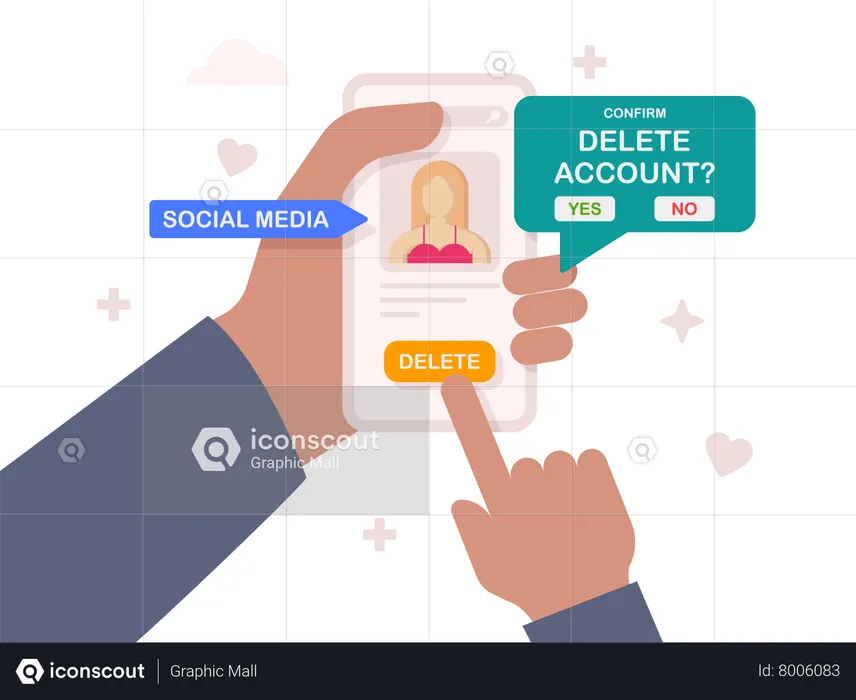 User deleting social account profile  Illustration