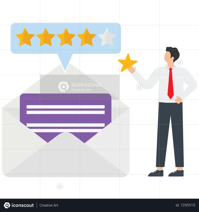 User experience, 5 star review of high quality and good business reputation, customer reviews or credit rating, appraisal rank concept, Businessman mailing satisfaction rating, — Vector  Illustration