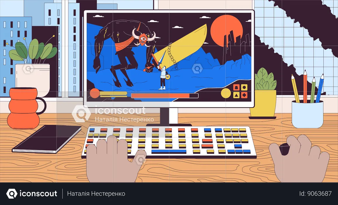 User is playing computer game  Illustration