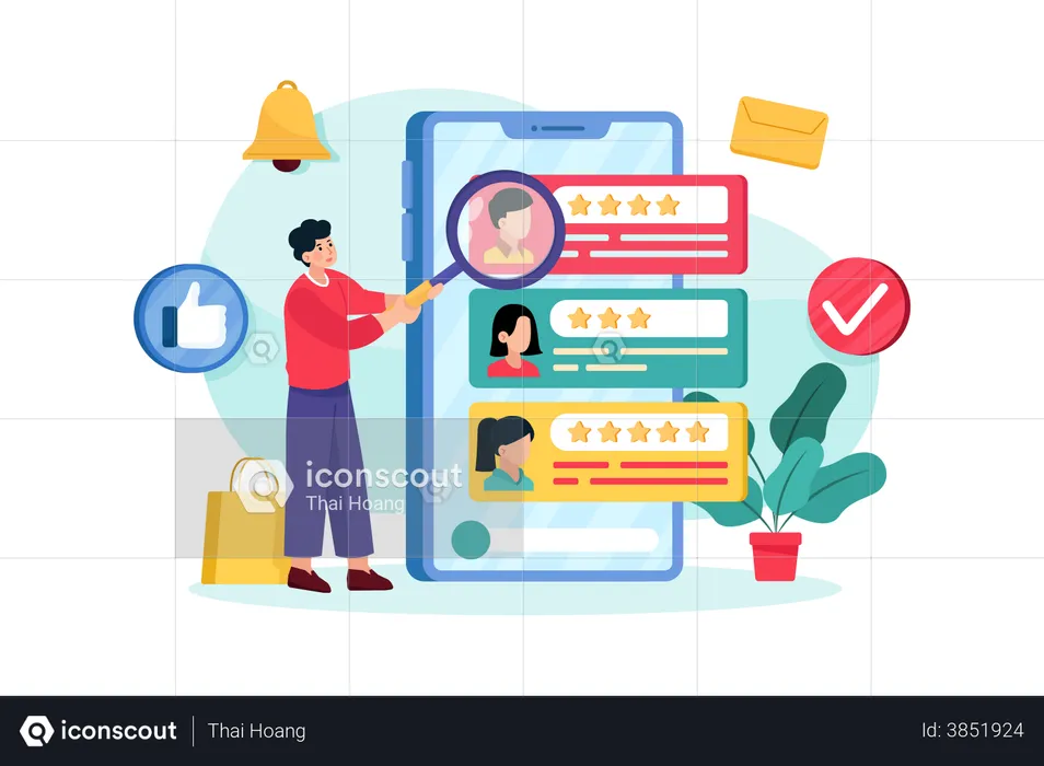 User reviewing online profile  Illustration