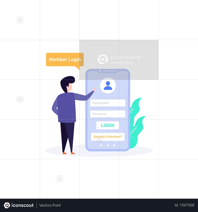 User showing user login page in website or application  Illustration