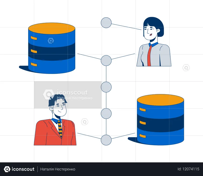 Users securely connected to database servers  Illustration