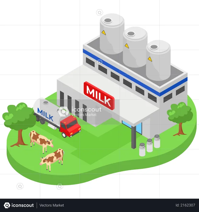 Usine de lait de vache  Illustration