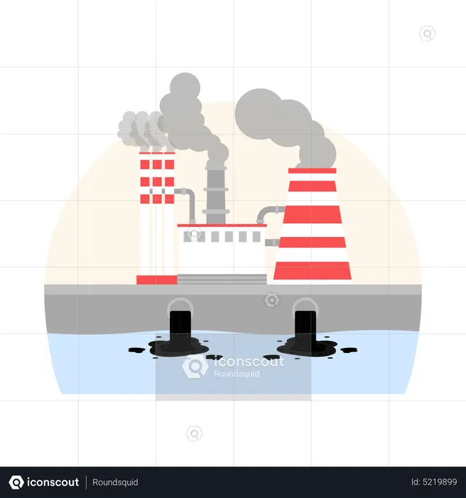 Usine polluant l’eau avec des toxines  Illustration