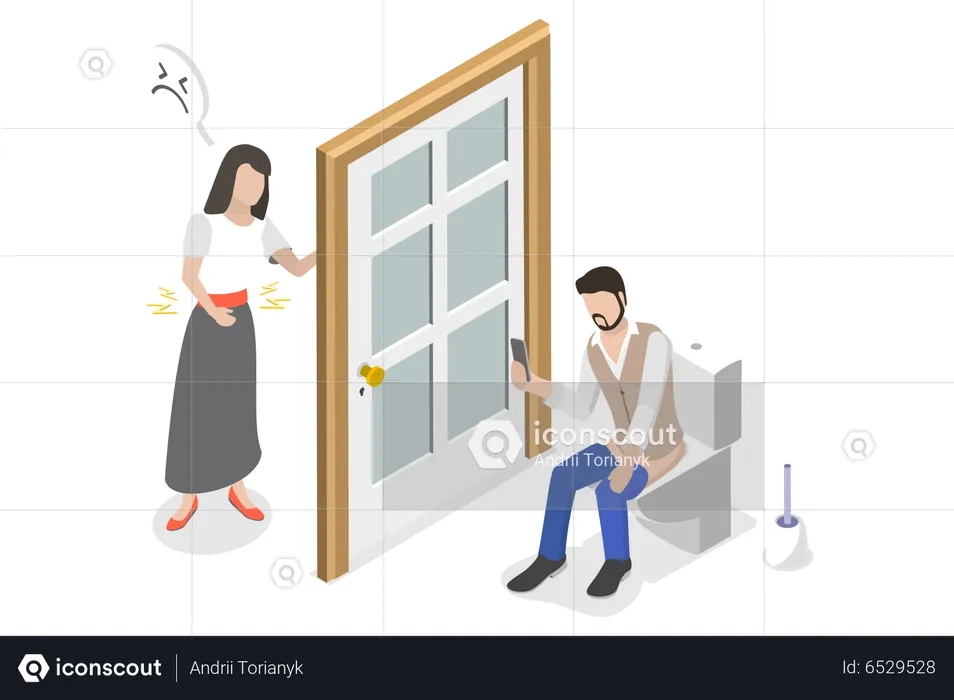 Using Phone Inside Toilet  Illustration