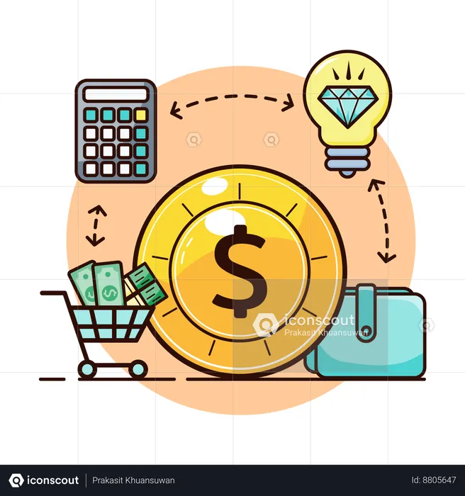 Using wallet money in shopping  Illustration