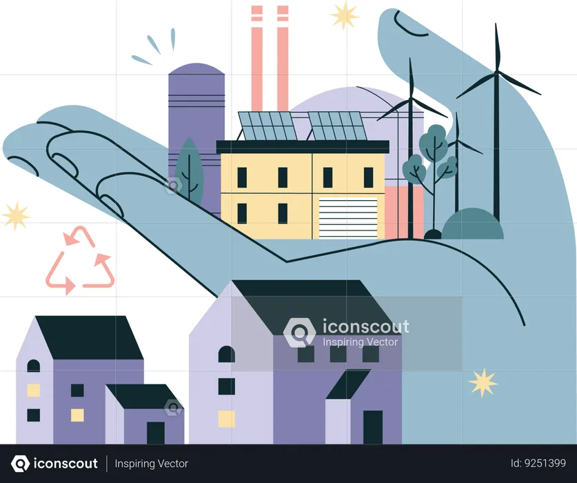 El hogar utiliza energía verde  Ilustración