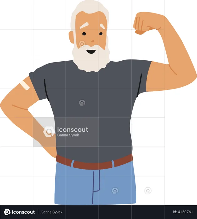 Vaccinated old man feeling strong  Illustration