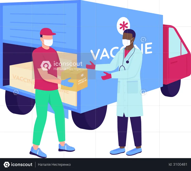 Vaccine courier with doctor  Illustration
