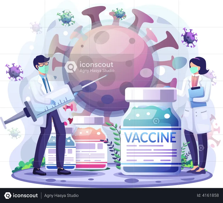 Vaccine into the covid-19 coronavirus cell  Illustration