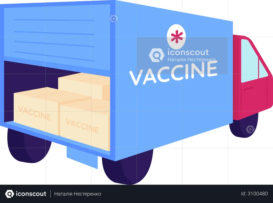 Vaccine packages in delivery truck  Illustration