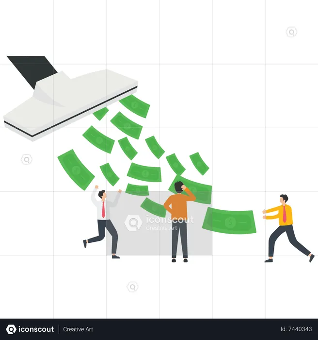 Vacuum cleaner absorbs money from businessman  Illustration