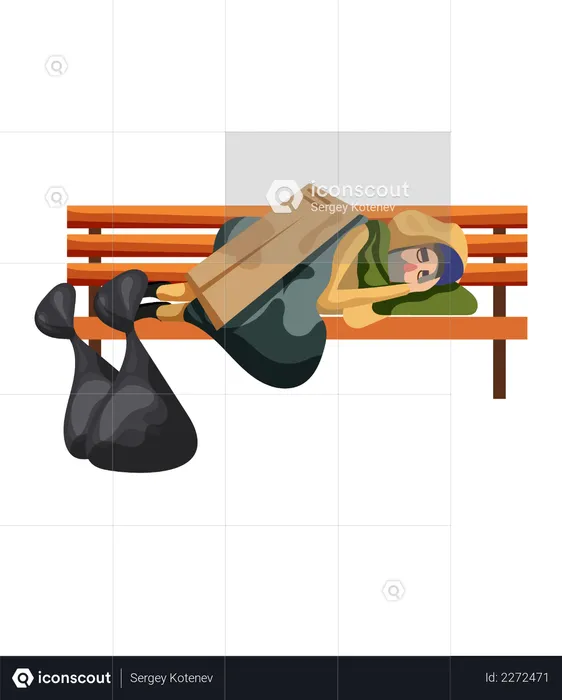 Vagabundo durmiendo en un banco  Ilustración
