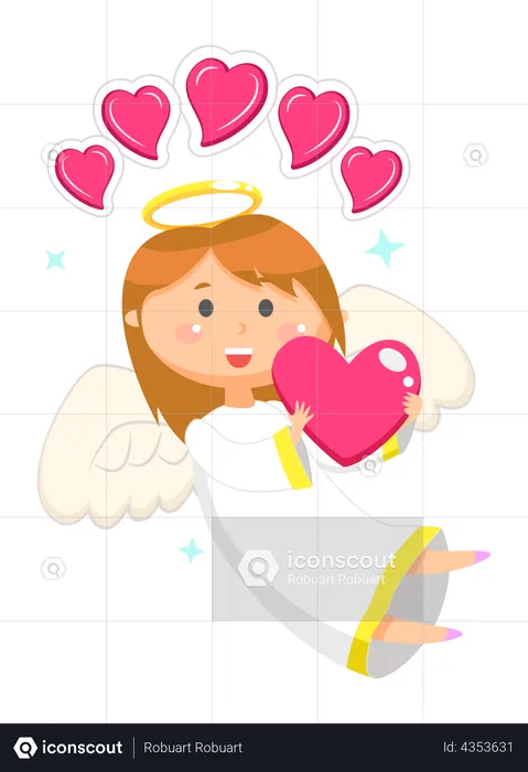 Valentine angel with wings  Illustration