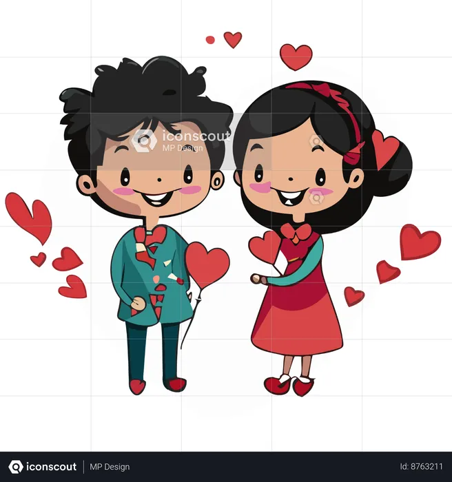 Happy couple with heart  Illustration