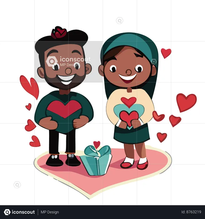 Couple holding valentine gift  Illustration