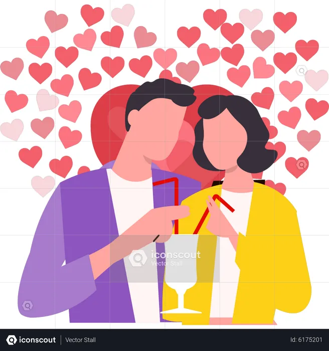 Valentine couple drinking  Illustration