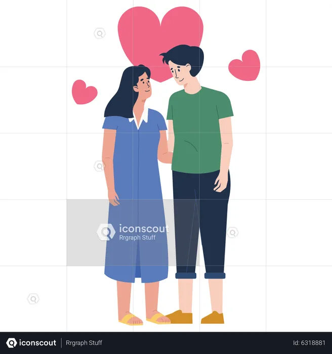 Valentine Couple Look at each other  Illustration