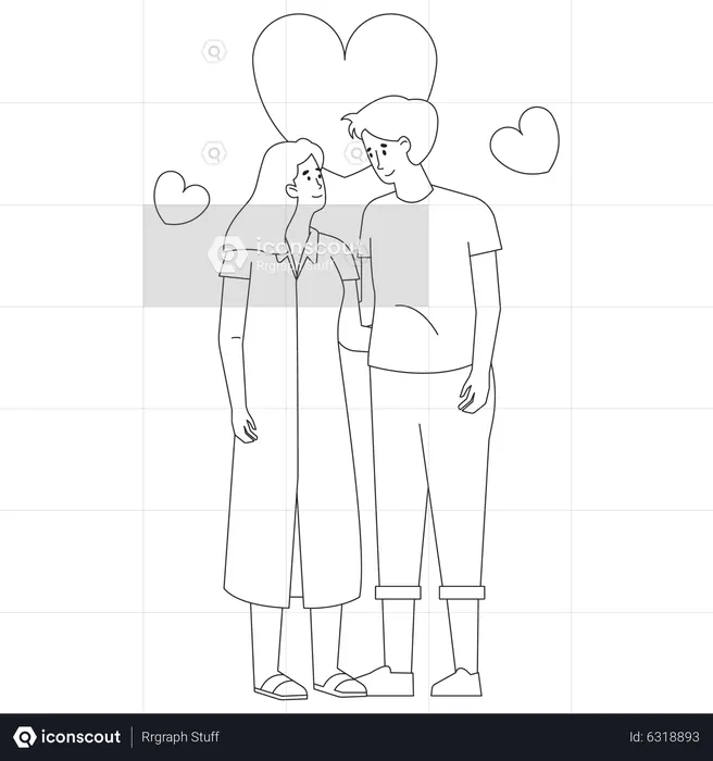 Valentine Couple Look at each other  Illustration