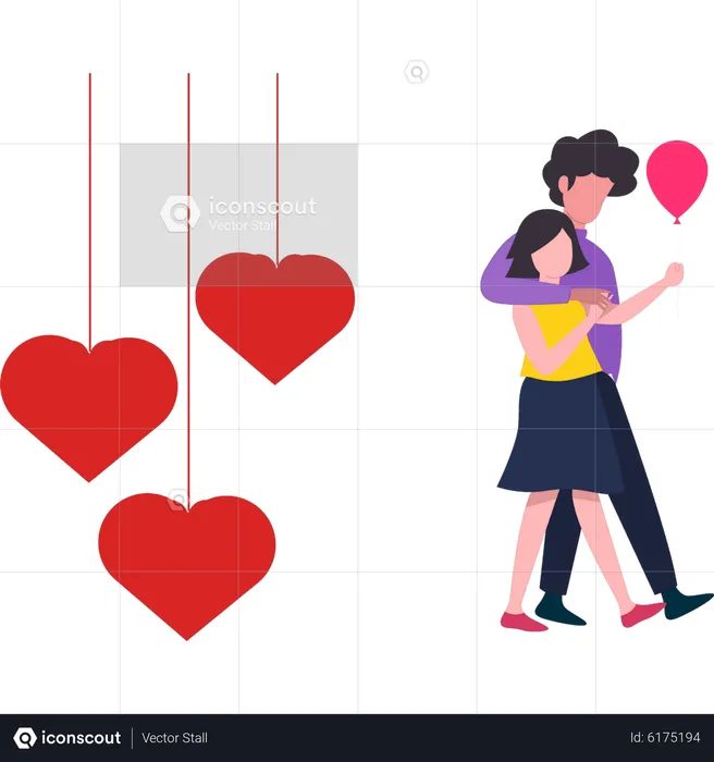 Valentine couple walking  Illustration