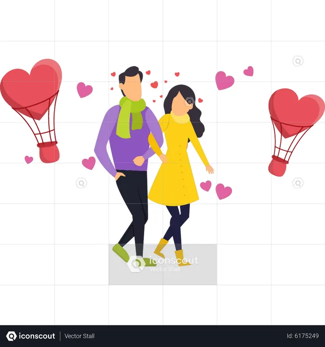 Valentine couple walking together  Illustration