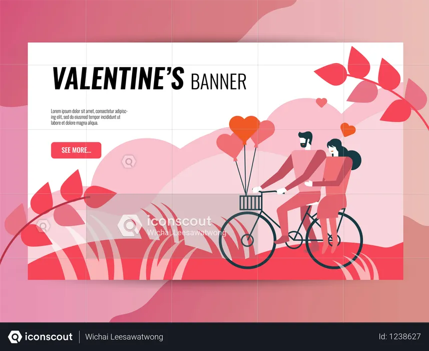 Valentine's day horizontal  banner template  Illustration